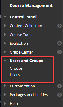 users and groups menu